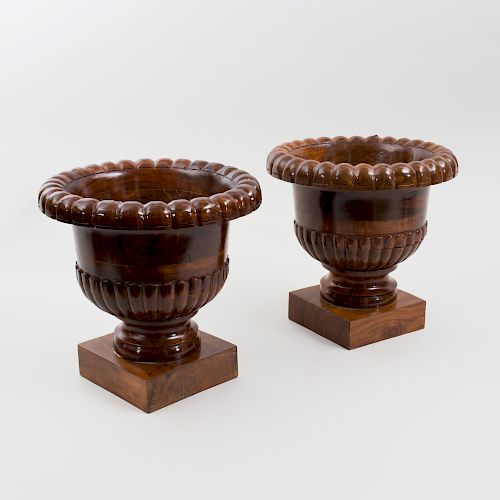 Pair of George IV Style Mahogany Urns, of Recent Manufacture