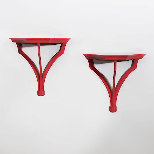 Pair of Coral Red Painted Wall Brackets