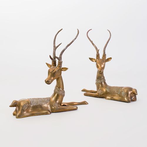 Pair of Brass Figures of Recumbant Stags