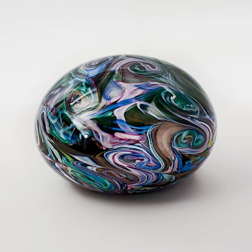 Large Italian Internally Decorated Glass Paperweight