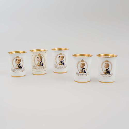 Three Mintons George VI and Queen Elizabeth Coronation Beakers, and a Pair of  Mintons Edward VII Coronation Beakers