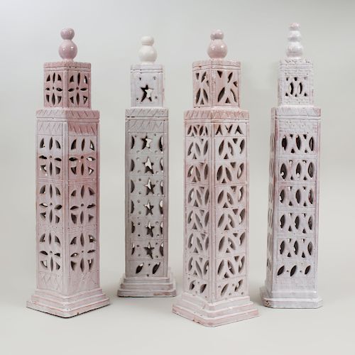 Set of Four White Glazed Terracotta Minarets