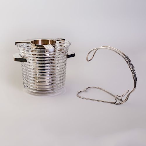 Riedel Silver Plate-Mounted Glass Wine Cooler and a Silver Plate Wine Bottle Holder