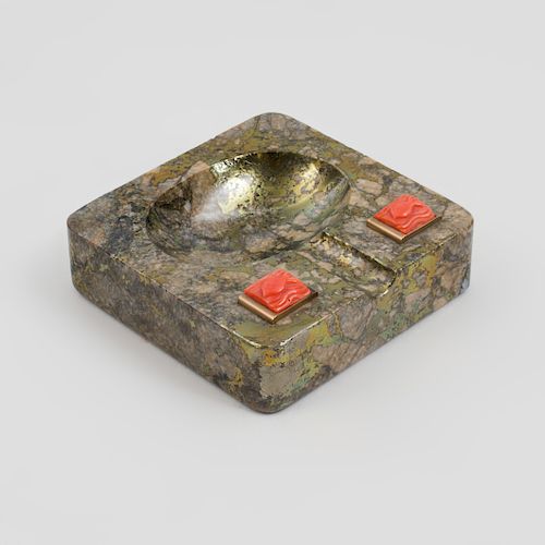 Art Deco Style Coral and Hardstone Ashtray