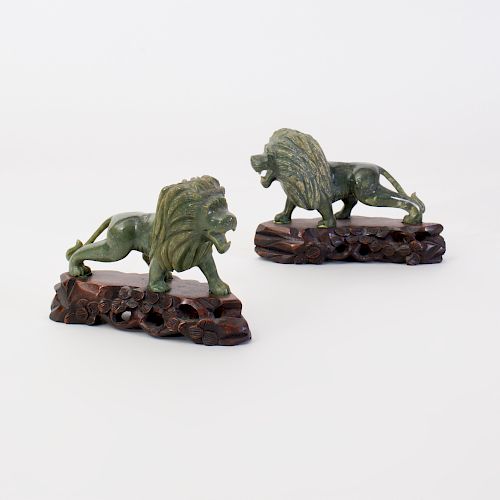 Pair of Chinese Carved Jade Figures of Lions