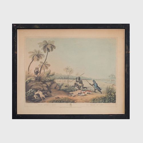 Samuel Howitt (1765-1822): A Tiger Killed by a Poisoned Arrow; Smoking Wolves from their Earths; and Chase After a Wolf, from Oriental Field Sports: T
