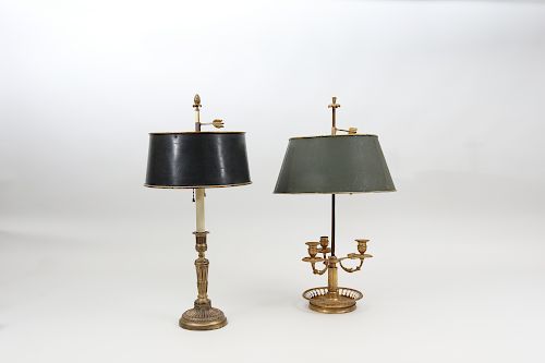Louis XVI Style Ormolu Three-Light Bouillotte Lamp and a Candlestick Lamp