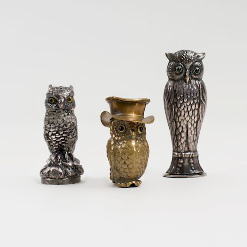 Three Owl Desk Articles with Inset Eyes
