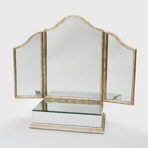 Hollywood Regency Style Silvered Giltwood Folding Dressing Mirror