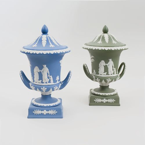 Two Wedgwood Jasperware Urns and Covers