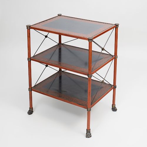 Regency Style Painted Cast-Metal Lacquer Three-Tiered Table, Manufactured by Theodore Alexander