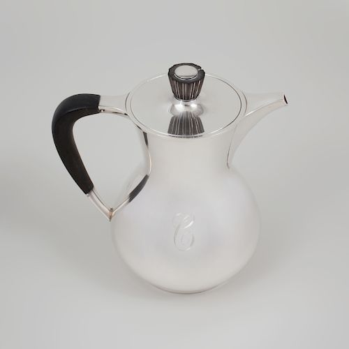 Gorham Silver Coffee Pot and Cover with Ebonized Wood Handle and Finial