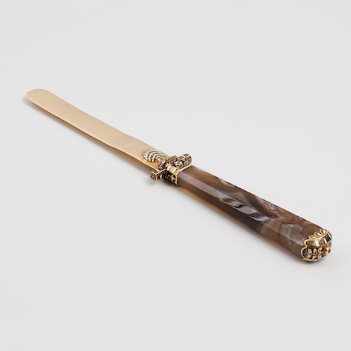 22k Gold Mounted Cloisonné and Agate Paper Knife