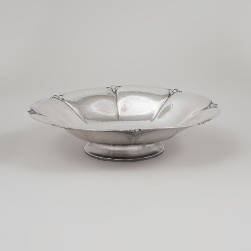 Swedish Arts and Crafts Style Silver Plate Planished Silver Bowl
