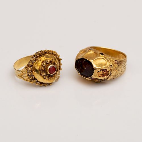Two Islamic 22k Gold Rings with Colored Stones