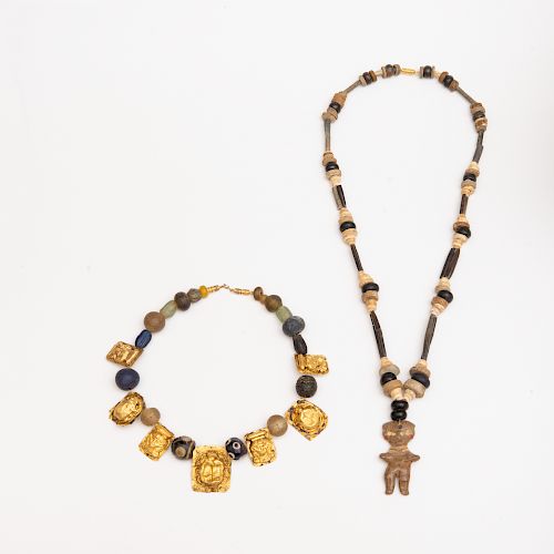 Two Beaded and Gold Foil Necklaces