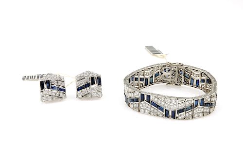 Platinum Sapphire & Diamond Earring Bracelet Set