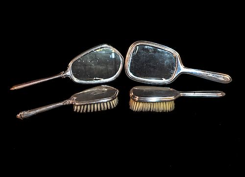 Four Sterling Silver Mirrors And Brushes