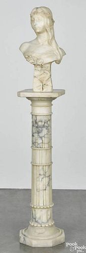 Italian carved marble bust and pedestal, late 19th c., 54 1/2'' h.
