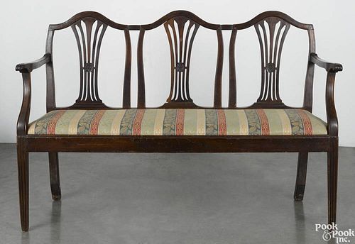 Italian fruitwood triple-chairback settee, early 19th c., 37 1/2'' h., 54 1/2'' w.