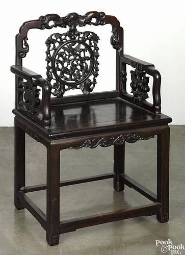 Chinese carved rosewood armchair, ca. 1900.