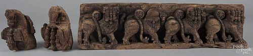 Three Asian carved wood architectural elements, largest - 7'' x 27''.