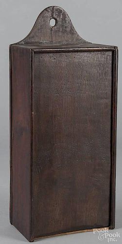 English oak slide lid hanging box, late 18th c., 17'' x 7''.