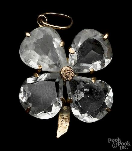 18K yellow gold four-leaf clover pendant containing four pear cut aquamarines, 1.0 dwt, 3/4'' l.