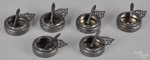Six Chinese Yuchang sterling salts and salt spoons, late 19th/early 20th c., 3.75 ozt.