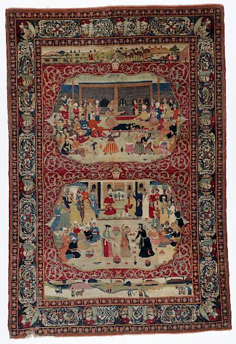 Fine Isfahan Pictorial Rug: Shah Abbas and Hoshang Shah