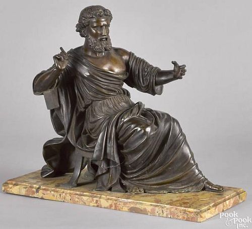 French patinated bronze, 19th c., of a robed gentleman, 16 1/2'' h.