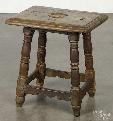 Continental oak joined stool, early 18th c., 18 3/4'' h., 17'' w., 13 1/2'' d.
