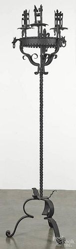Gothic-style iron torchier, 20th c., 66'' h.