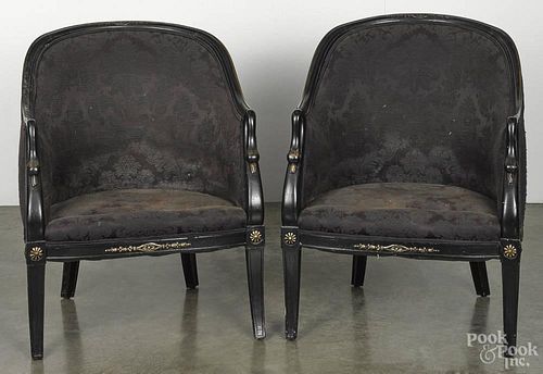Pair of Italian-style ebonized armchairs, 20th c.
