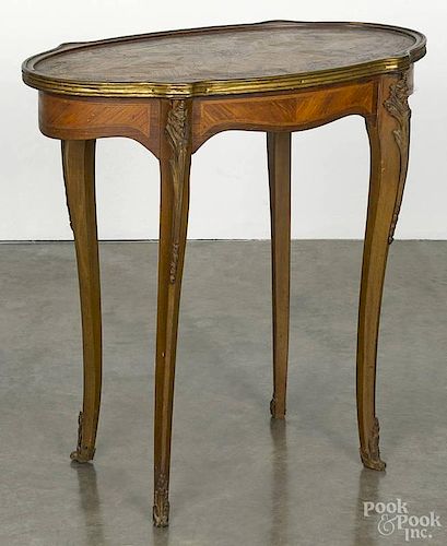 French marquetry and ormolu mounted side table, early 20th c., 24 3/4'' h., 25'' w., 13 3/4'' d.