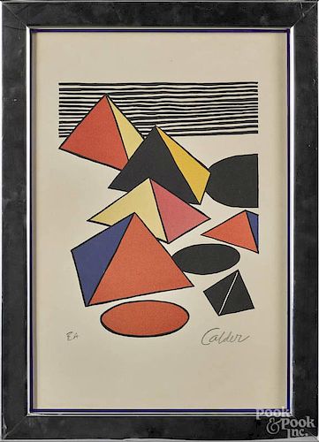 Alexander Calder, signed geometric lithograph, 20th c., 18 1/2'' x 12 1/2''.