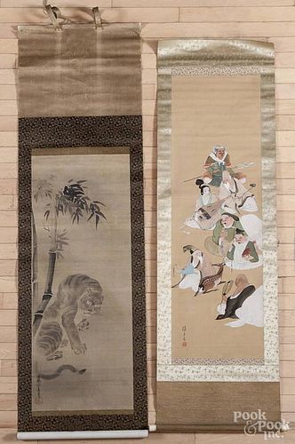 Two watercolor Oriental scrolls, ca. 1900.