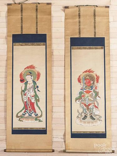Pair of Japanese painted scrolls, 20'' w.