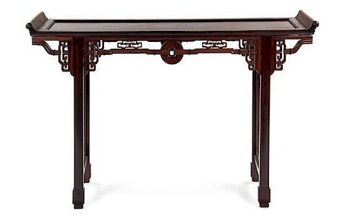 A Hardwood Altar Table Height 38 x width 59 x depth 15 inches.