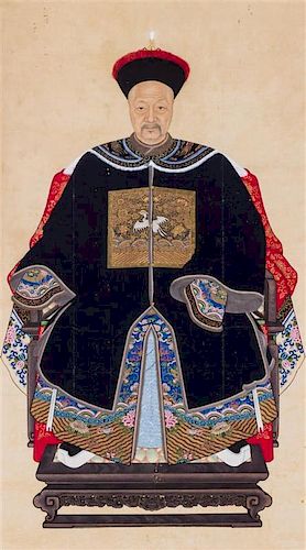 A Portrait of a Qing Dynasty Civil Official Height 52 x width 29 inches.