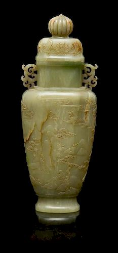 A Jade Vase and Cover Height 13 inches.