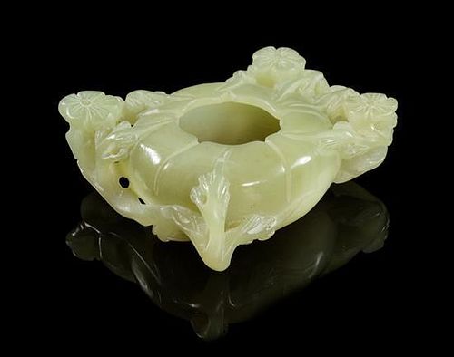 A Carved Jade Coupe Width 3 3/8 inches.