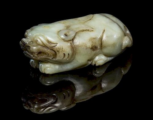 A Carved Jade Figure of a Bixie Length 3 1/8 inches.