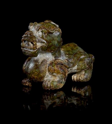 A Carved Jade Figure of Qilin Length 3 3/4 inches.