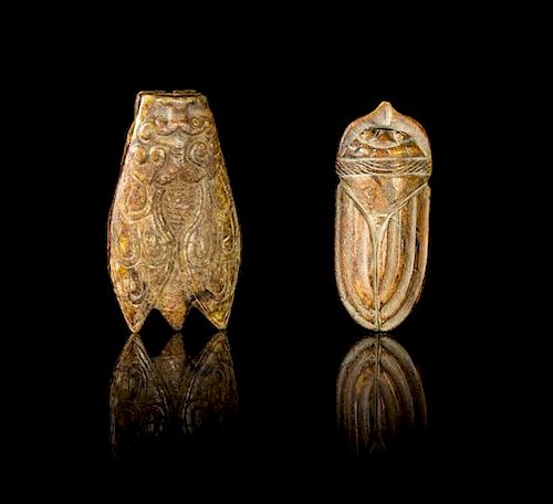 * Two Carved Hardstone Figures of Cicadas Height of tallest 2 3/4 inches.