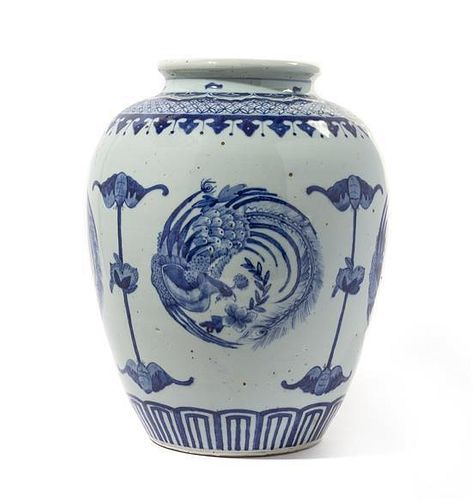 A Blue and White Porcelain Jar Height 14 inches.
