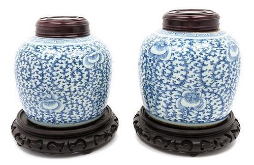 * A Pair of Ginger Jars Height 8 1/2 inches.