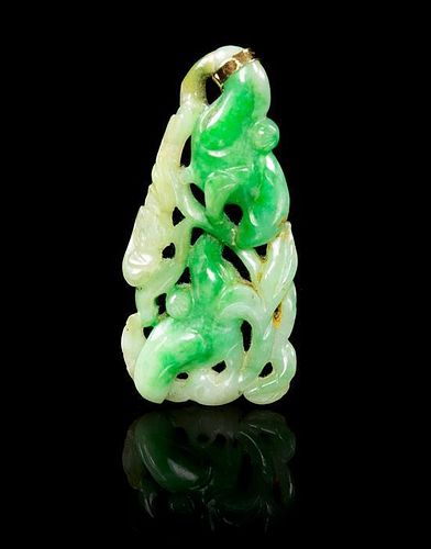 A Pierce Carved Jadeite Pendant Height 2 1/8 inches