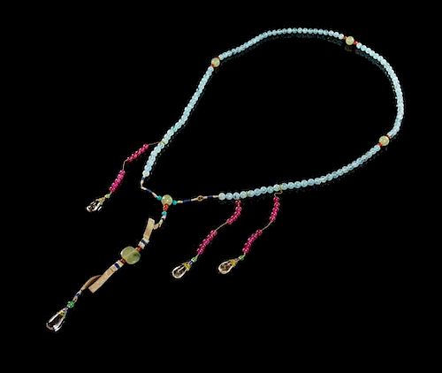 An Aquamarine and Jade Court Necklace, Chaozhu Length overall 25 3/8 inches.