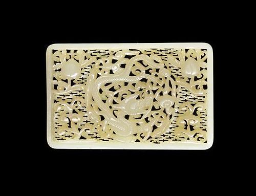 * A Carved Jade Plaque Width 3 inches.